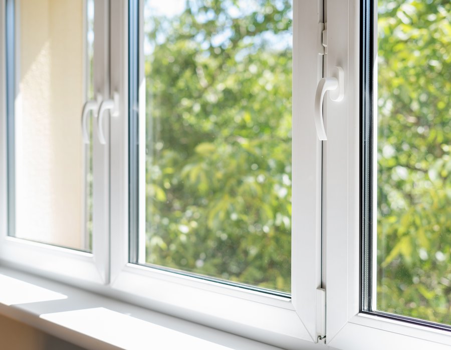 closed pvc window in room at apartment